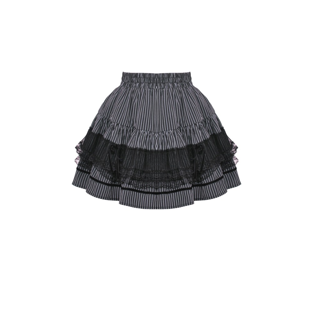 Dark in Love - Dark Striped Scholarly Mini skirt - Black/White